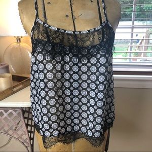 Sheer Floral Print Lace Trim Camisole